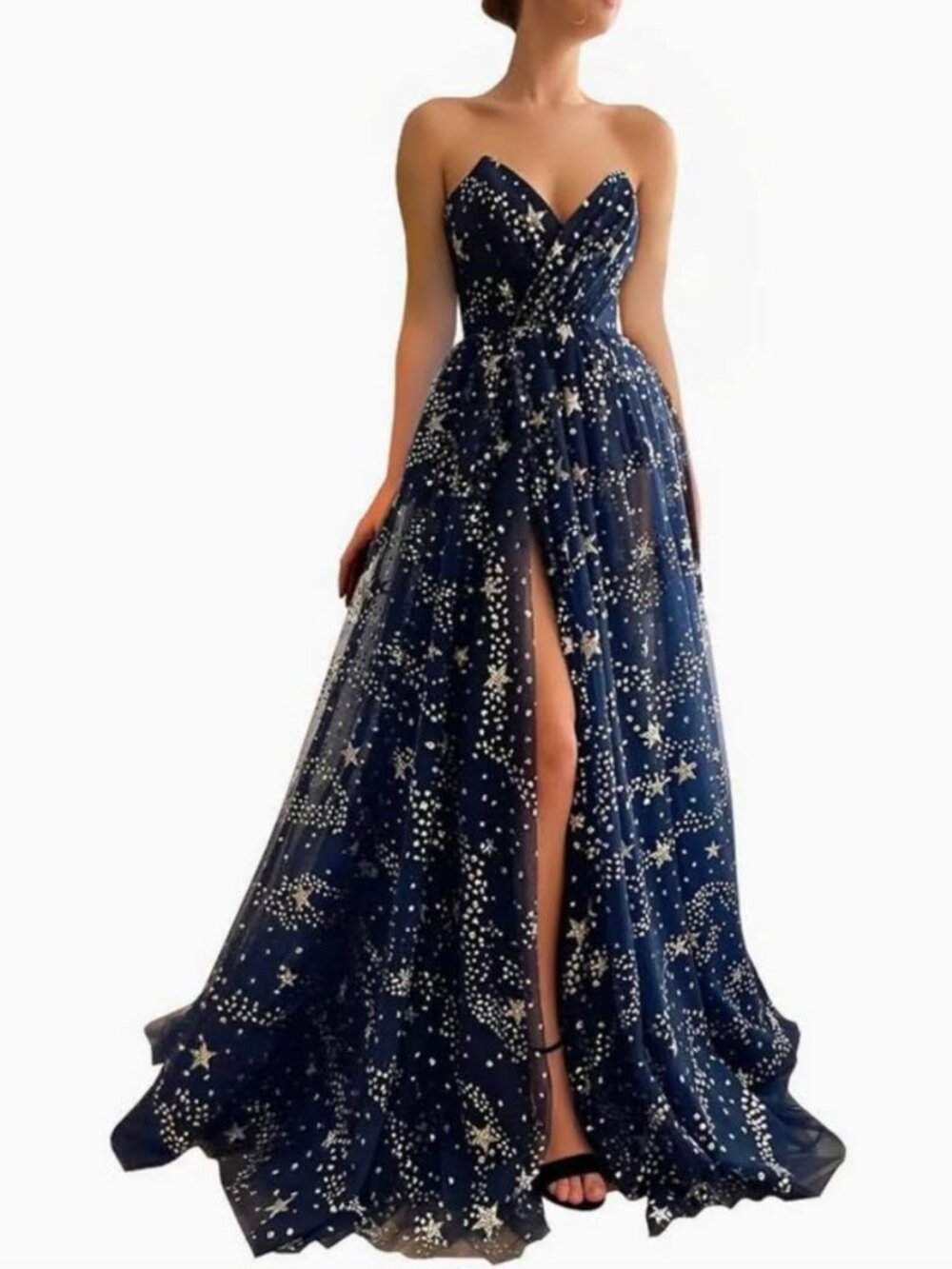 Navy Starry Night Glitter Tulle Strapless Dress